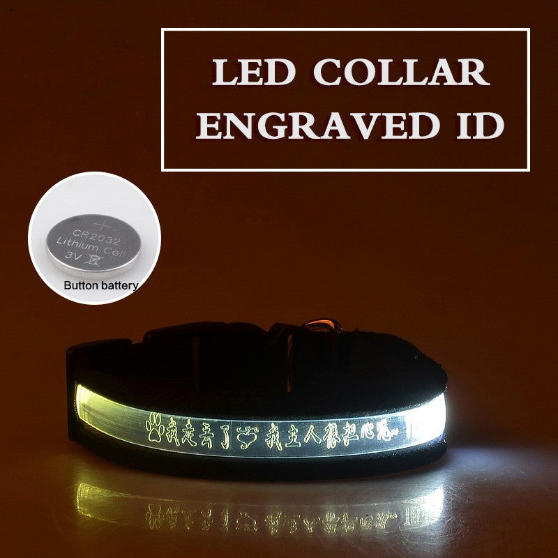Pet Glow Collar Radium Carved Lettering Dog Collar Pet Glow Collar Radium Carved Lettering Dog Collar